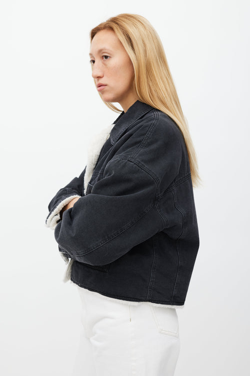 Isabel Marant Washed Black Denim & Shearling Paoleta Jacket