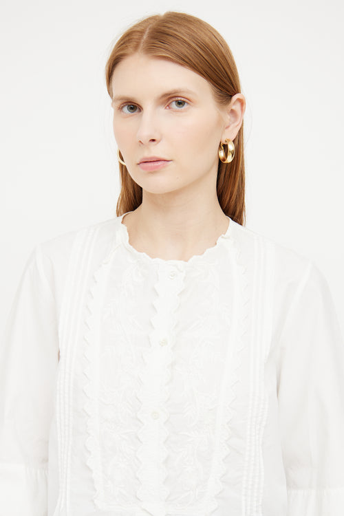 Isabel Marant Étoile White Embroidered Half Sleeve Top