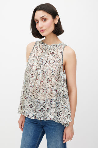 Isabel Marant White & Multicolour Silk Floral Top