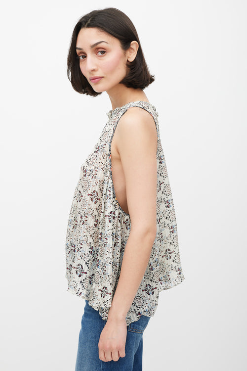Isabel Marant White & Multicolour Silk Floral Top