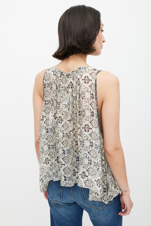 Isabel Marant White & Multicolour Silk Floral Top
