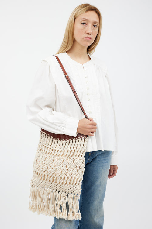 Isabel Marant Cream & Brown Teomia Macrame Bag