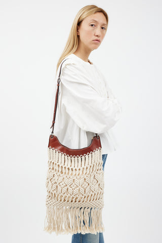 Isabel Marant Cream & Brown Teomia Macrame Bag
