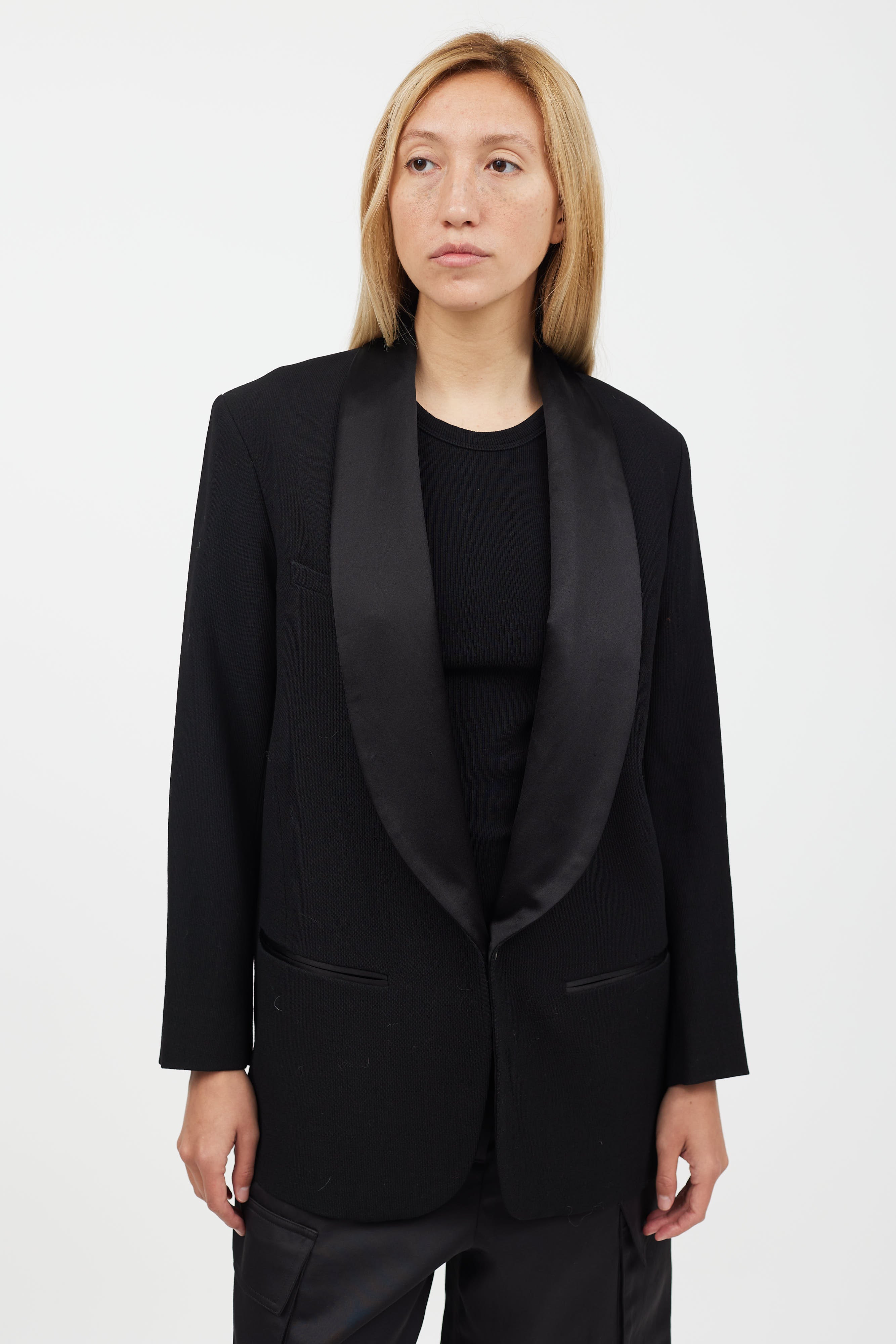 h&m satin blazer dress Women's Black Satin blazer dress
