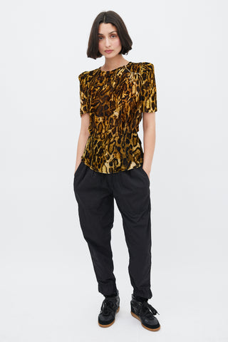 Isabel Marant Yellow & Black Velvet Printed Peplum Top