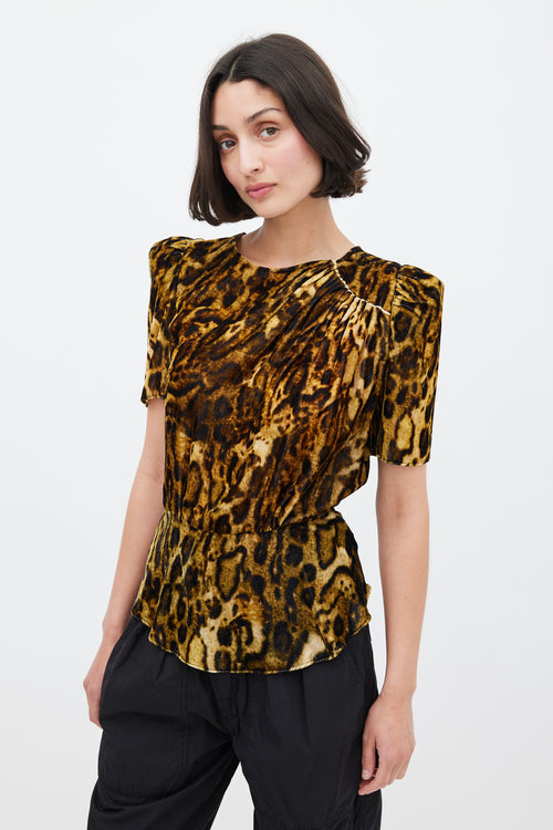 Isabel Marant Yellow & Black Velvet Printed Peplum Top