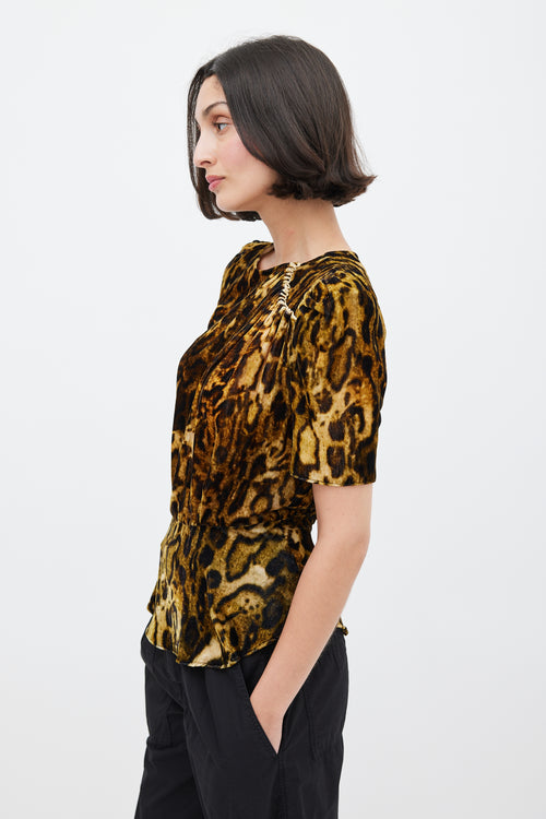 Isabel Marant Yellow & Black Velvet Printed Peplum Top