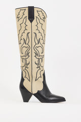 Isabel Marant Beige & Black Suede & Leather Leila Knee High Boot