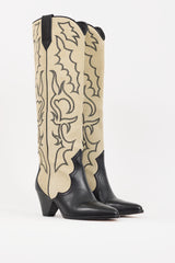 Isabel Marant Beige & Black Suede & Leather Leila Knee High Boot