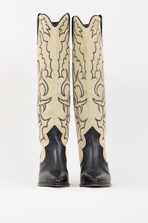 Isabel Marant Beige & Black Suede & Leather Leila Knee High Boot