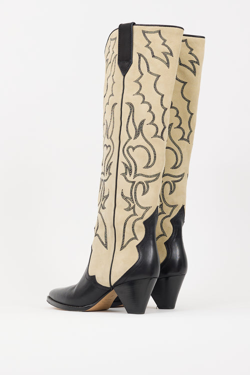 Isabel Marant Beige & Black Suede & Leather Leila Knee High Boot