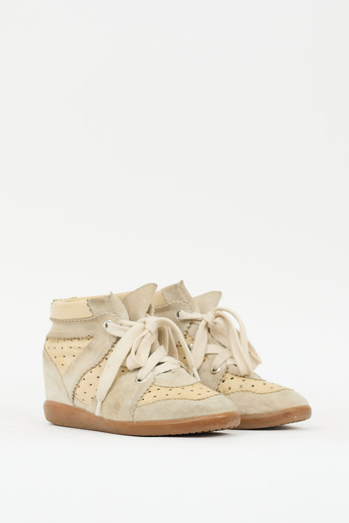 Isabel Marant Beige & Grey Suede Bobby Wedge Sneaker