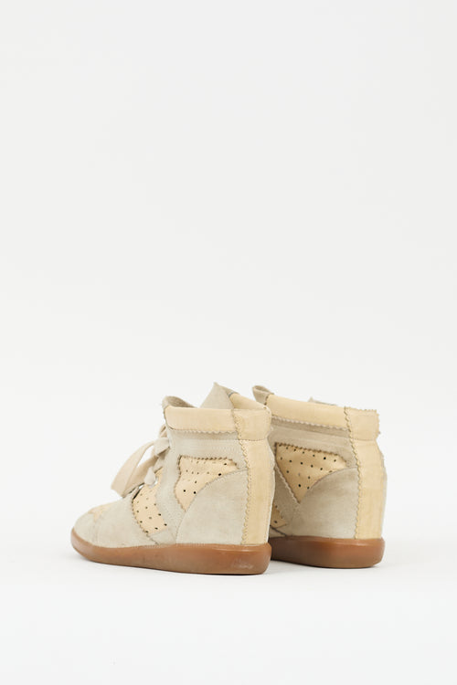 Isabel Marant Beige & Grey Suede Bobby Wedge Sneaker