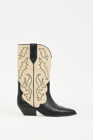 Isabel Marant Black Leather & Beige Suede Duerto Cowboy Boot