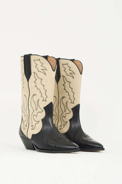 Isabel Marant Black Leather & Beige Suede Duerto Cowboy Boot