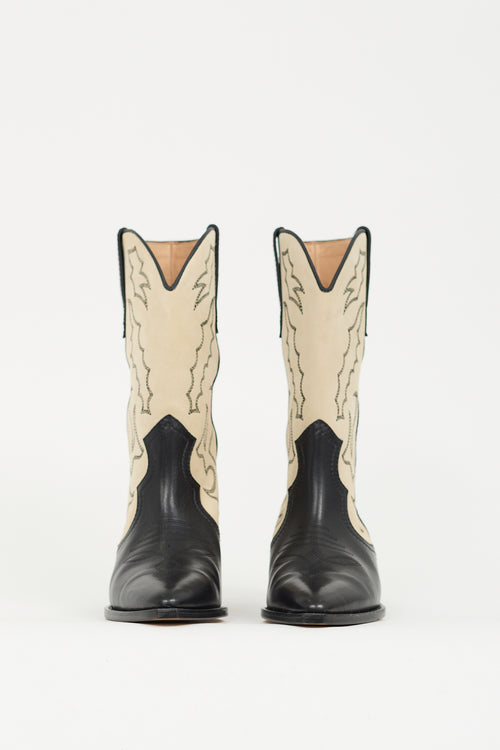 Isabel Marant Black Leather & Beige Suede Duerto Cowboy Boot