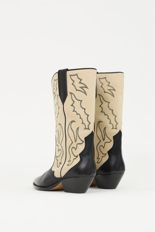 Isabel Marant Black Leather & Beige Suede Duerto Cowboy Boot