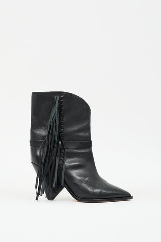 Isabel Marant Black Fringed Leather Loffen Ankle Boot