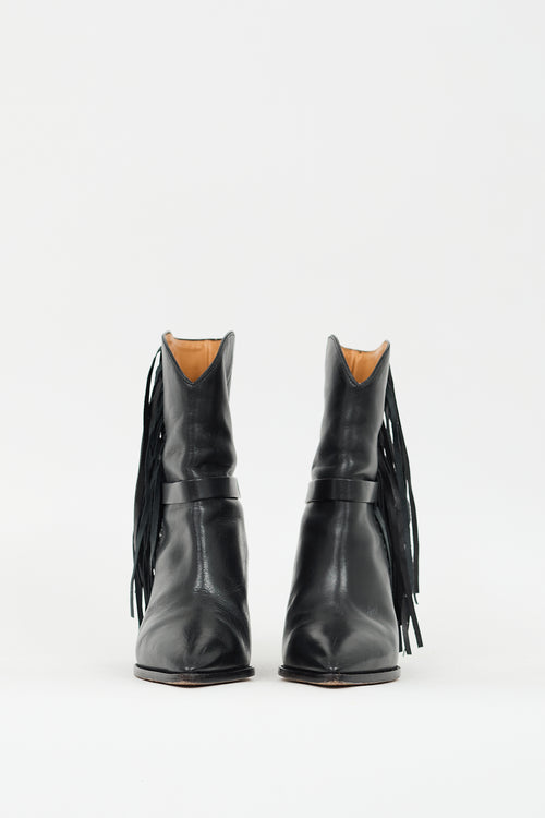 Isabel Marant Black Fringed Leather Loffen Ankle Boot