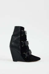 Isabel Marant Black Leather & Hair Scarlet Wedge Boot