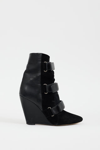 Isabel Marant Black Leather & Hair Scarlet Wedge Boot