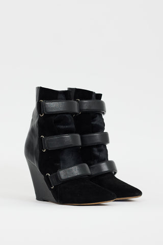 Isabel Marant Black Leather & Hair Scarlet Wedge Boot