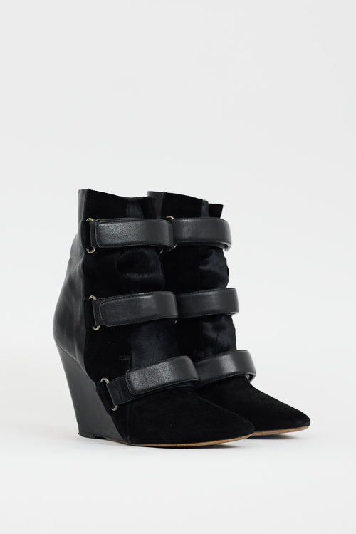 Isabel Marant Black Leather & Hair Scarlet Wedge Boot