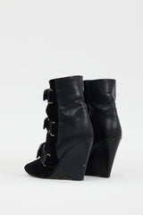 Isabel Marant Black Leather & Hair Scarlet Wedge Boot