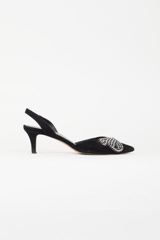 Isabel Marant Black Suede Embellished Bow Slingback Heel