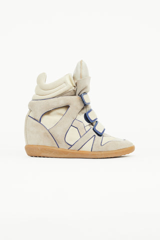 Isabel Marant Beige & Blue Suede Wila Sneaker Wedge