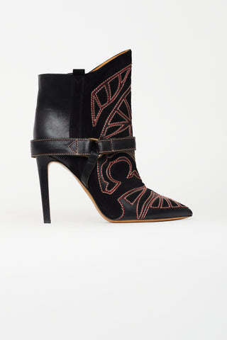 Isabel Marant Black & Red Suede Blackson Western Boot