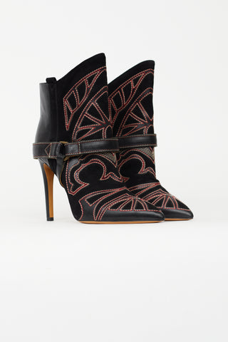 Isabel Marant Black & Red Suede Blackson Western Boot