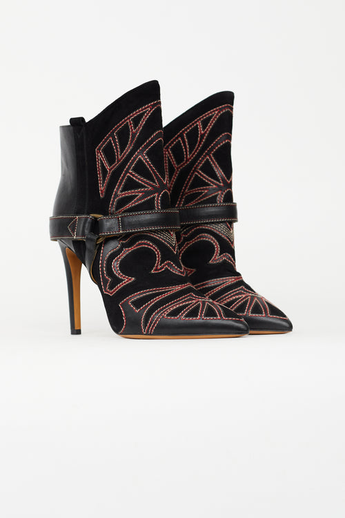 Isabel Marant Black & Red Suede Blackson Western Boot