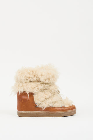 Isabel Marant Brown Leather & Cream Shearling Wedged Boot