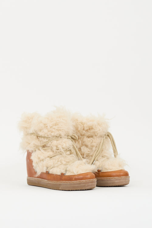 Isabel Marant Brown Leather & Cream Shearling Wedged Boot