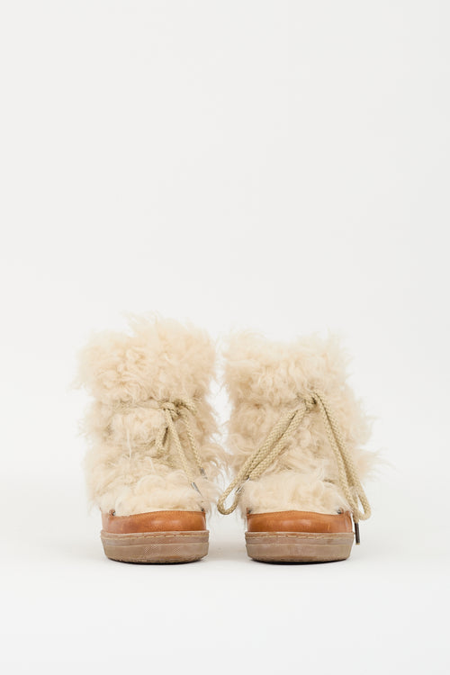 Isabel Marant Brown Leather & Cream Shearling Wedged Boot