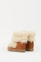 Isabel Marant Brown Leather & Cream Shearling Wedged Boot