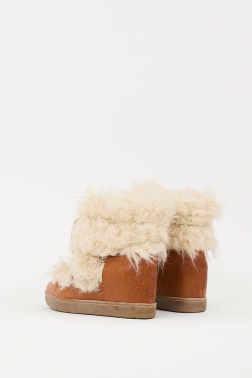 Isabel Marant Brown Leather & Cream Shearling Wedged Boot