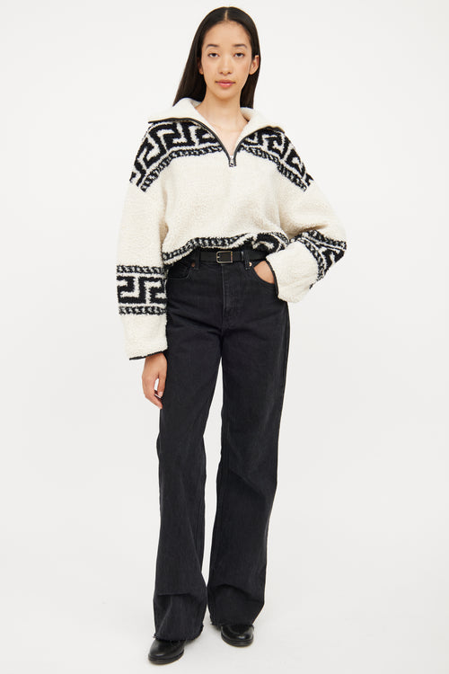 Isabel Marant Étoile Cream & Black Cropped Fleece Sweater