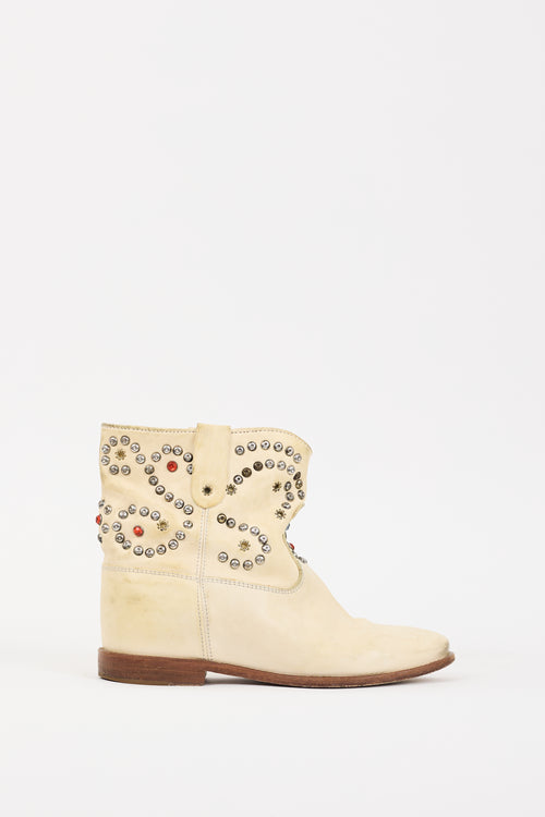 Isabel Marant Cream Leather Embellished Ankle Boot