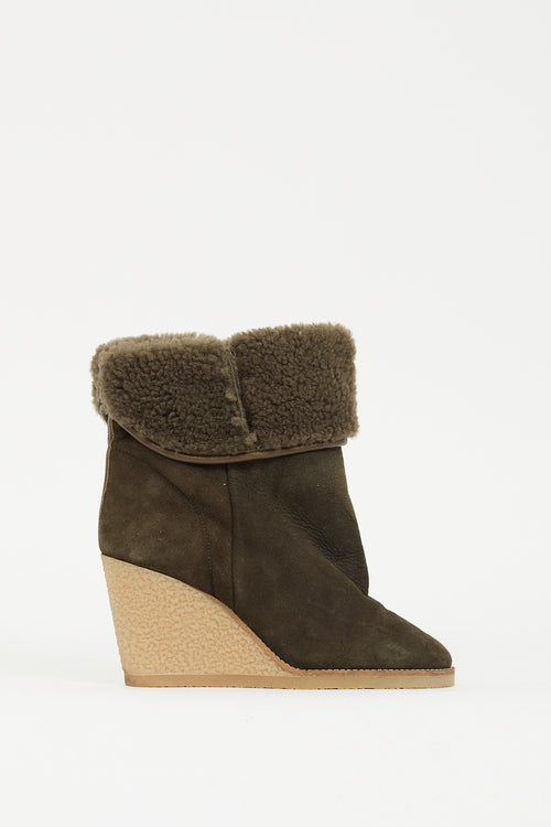 Isabel Marant Green Suede & Shearling Totam Wedge Boot