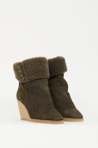 Isabel Marant Green Suede & Shearling Totam Wedge Boot