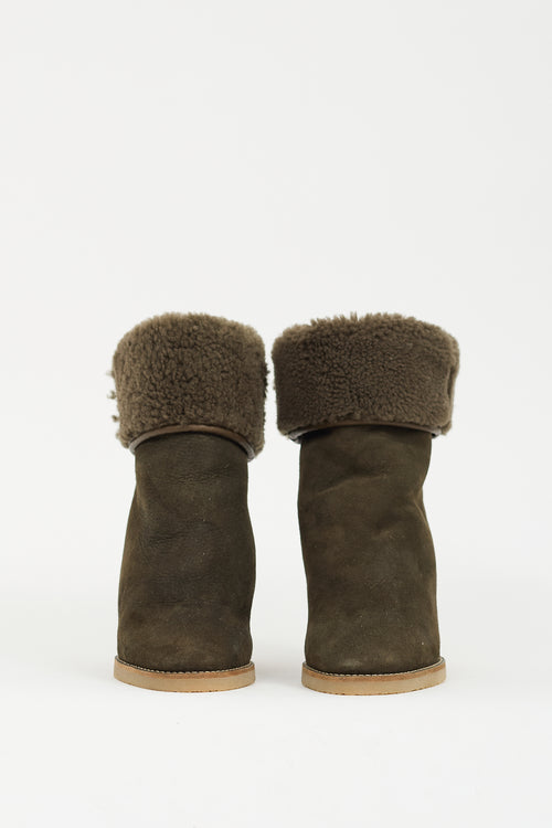 Isabel Marant Green Suede & Shearling Totam Wedge Boot