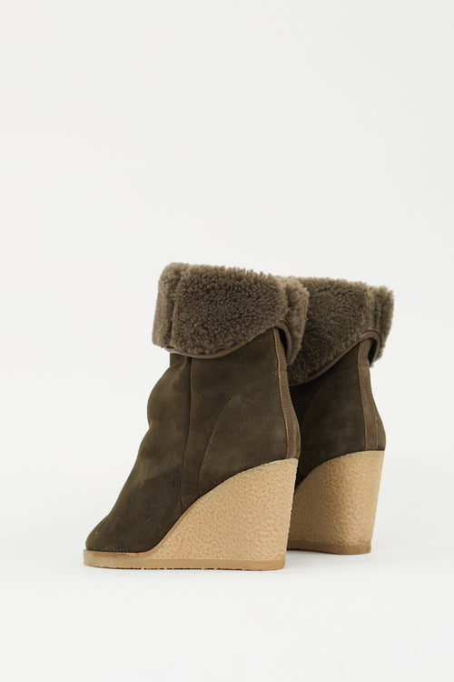 Isabel Marant Green Suede & Shearling Totam Wedge Boot