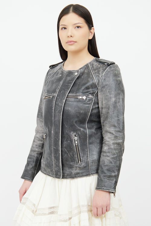 Dark Grey Leather Moto Jacket Isabel Marant Étoile