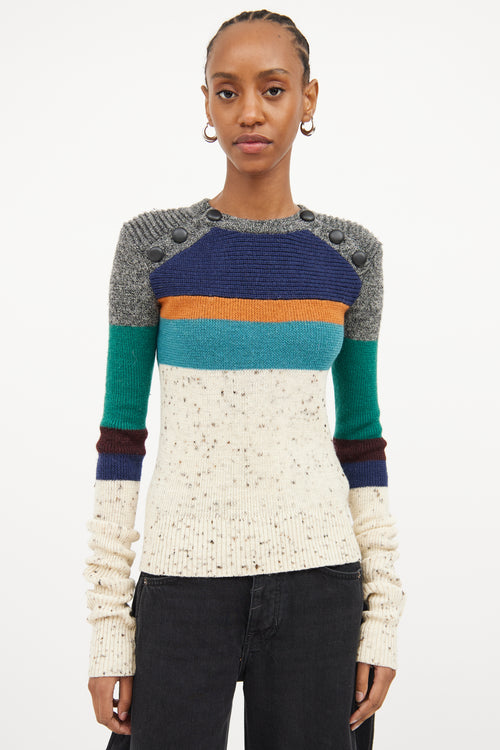 Isabel Marant Cream & Multi Colour Stripe Wool Sweater