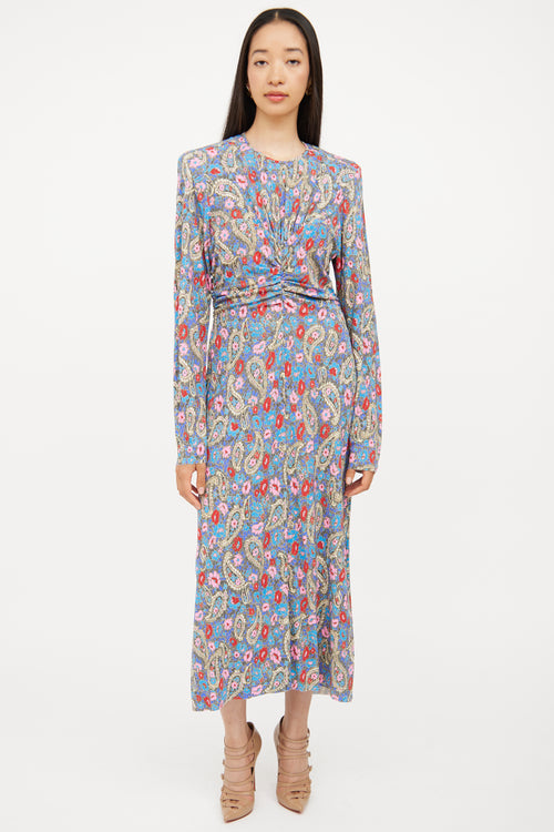 Isabel Marant Blue & Multi Ruched Maxi Dress