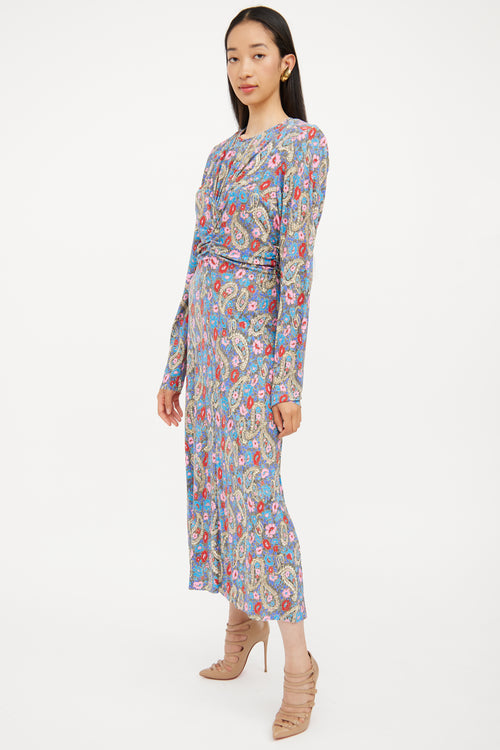 Isabel Marant Blue & Multi Ruched Maxi Dress