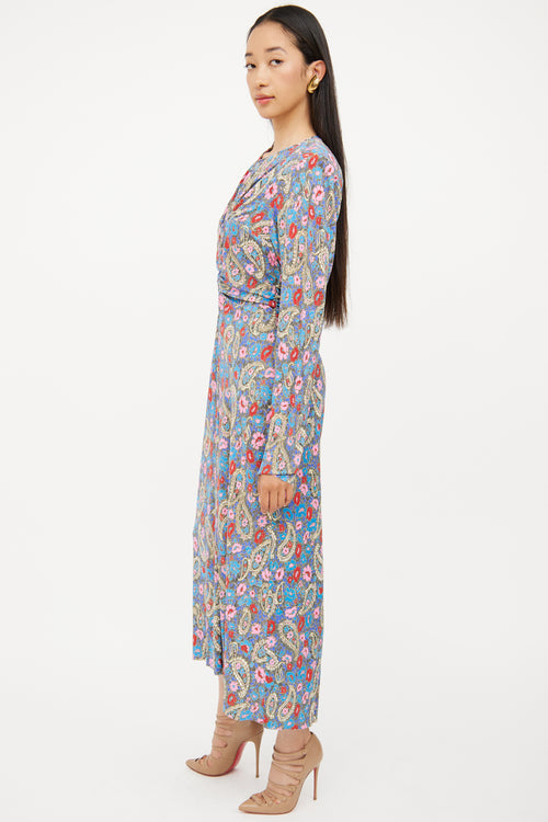 Isabel Marant Blue & Multi Ruched Maxi Dress