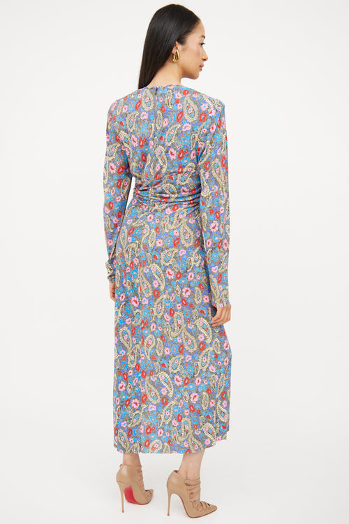 Isabel Marant Blue & Multi Ruched Maxi Dress